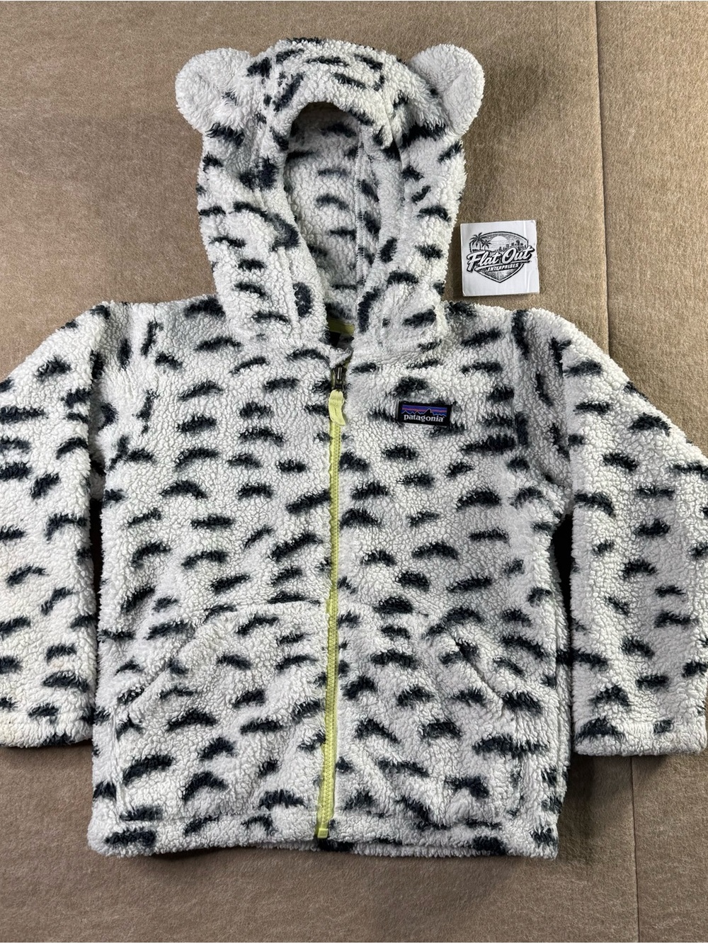 Patagonia Toddler Furry Friends Hoody Snowy Birch White Snow Leopard 3T